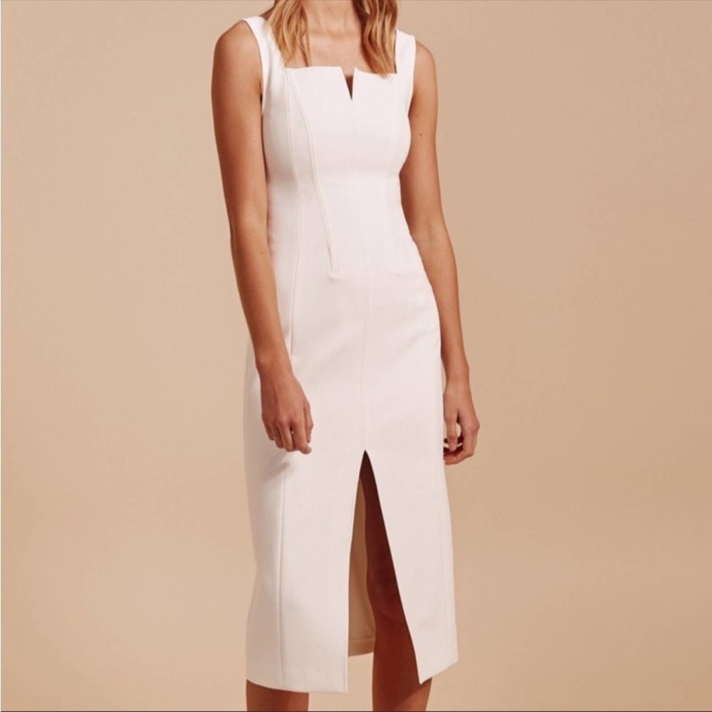 C/MEO Collective White Square Neck Notched Sheath Pencil Midi Dress Size Large